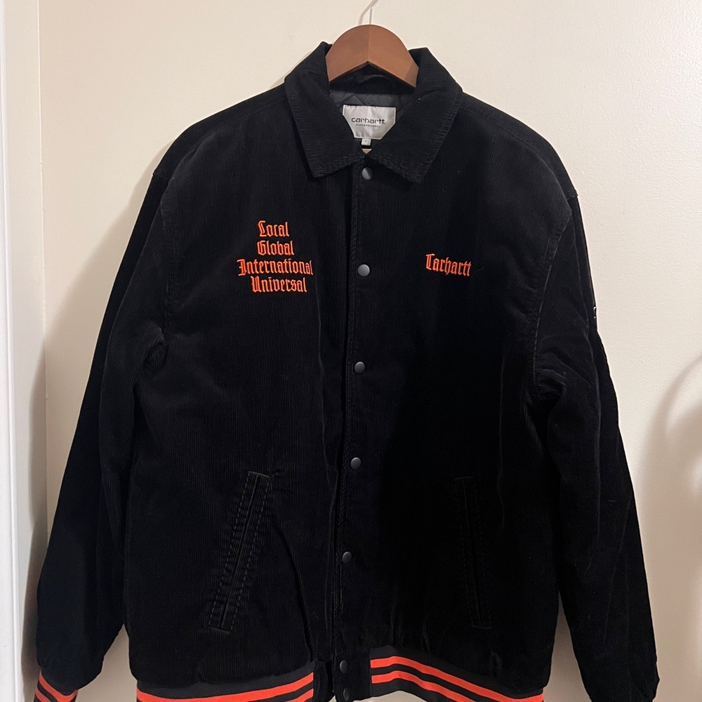 Carhartt WIP Black and Orange Letterman Jacket